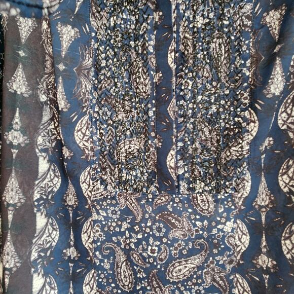 Sanctuary Blouse, Paisley Long Sleeve, Tie neck, long sleeve, size medium - Picture 11 of 12